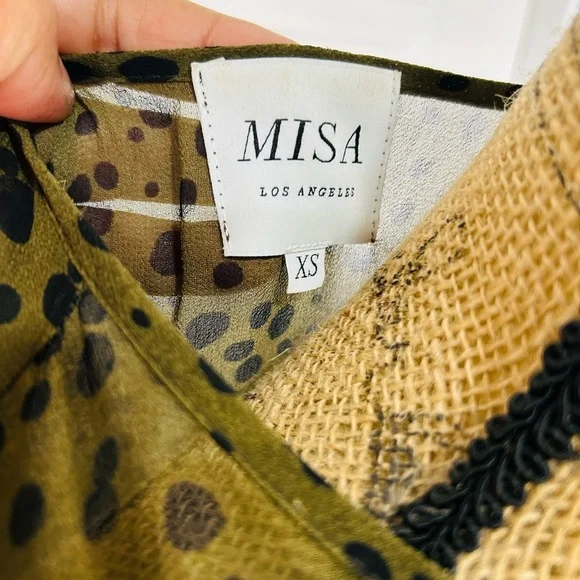 MISA  LOS ANGELES DRESS Chic Ruffle Olive Polka Dot Mini Dress - Picture 7 of 7